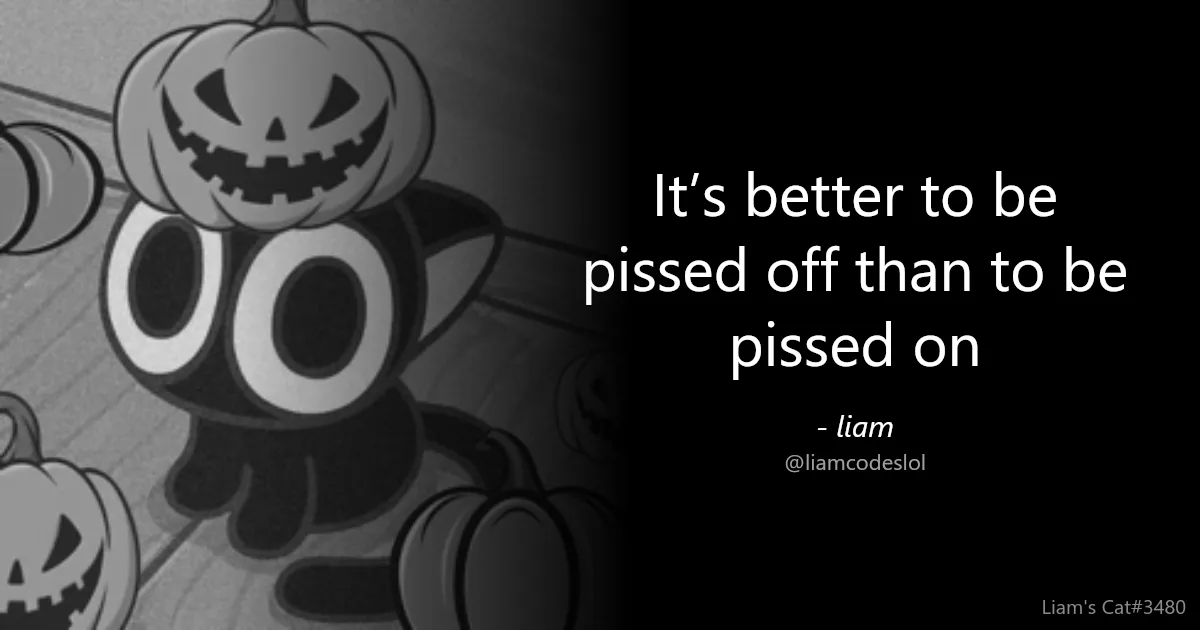 A quote card: a profile picture on the left and the text “It’s better to be pissed off than to be pissed on” by liam